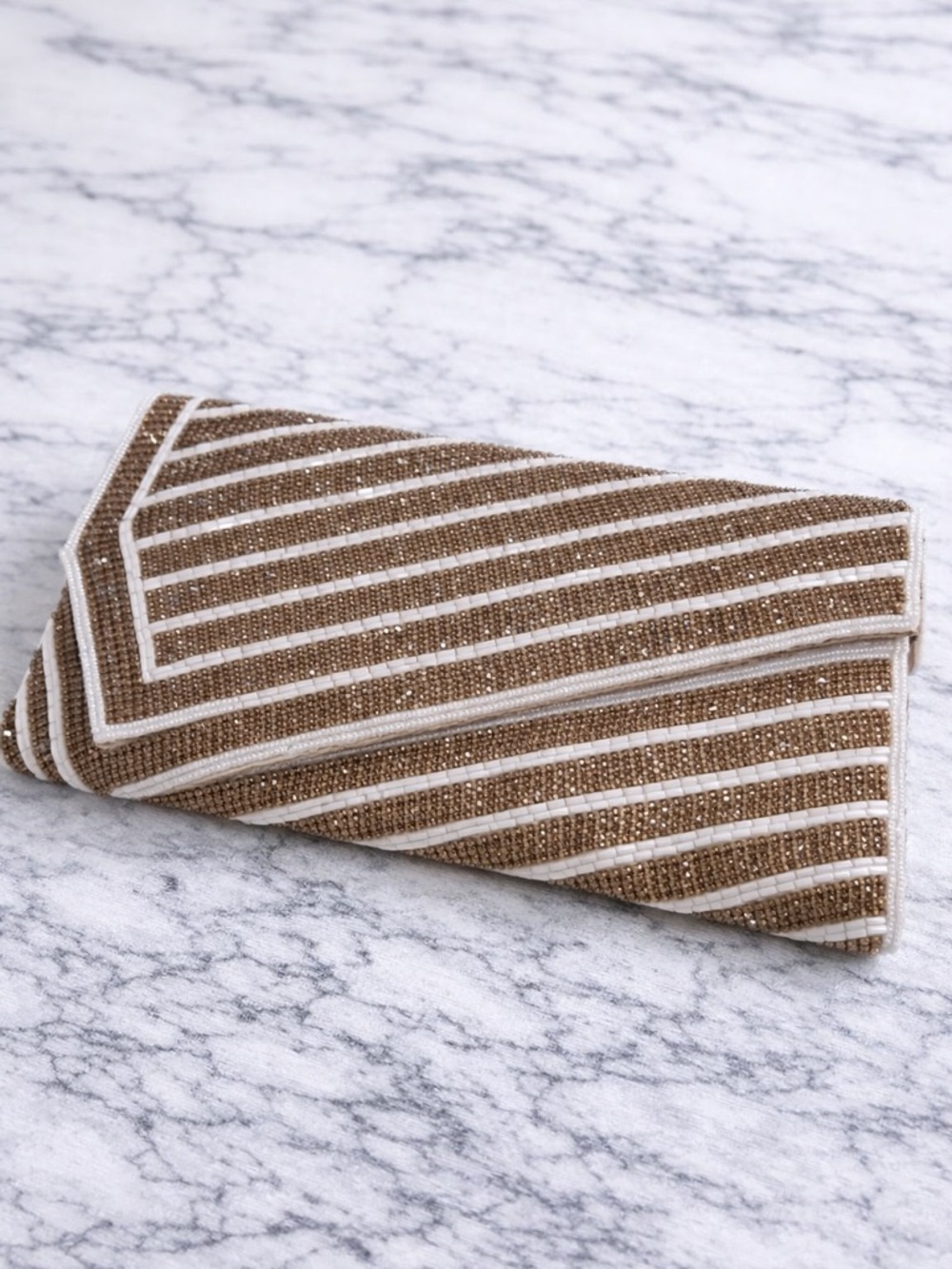Striped Woven Clutch - Brown and Cream